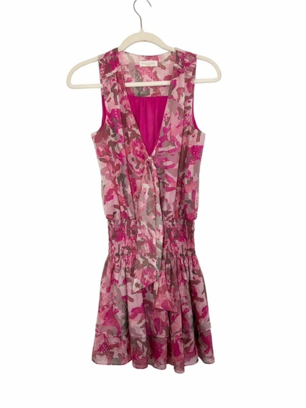 Ramy Brook Silk Pink Abstract Print Smocked Mini Dress XS